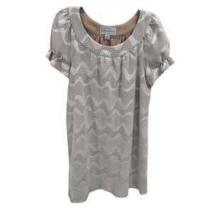 Chelsea Suite Womens Size 14 White‎ Nude Textured Puff Sleeve Shift Dress